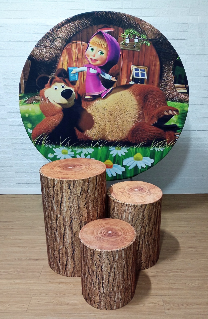  Masha E O Urso Kit Padrão 1 Com Capas de Cilindros de Tronco Personalizadas   - Cassia Decore e Celebre