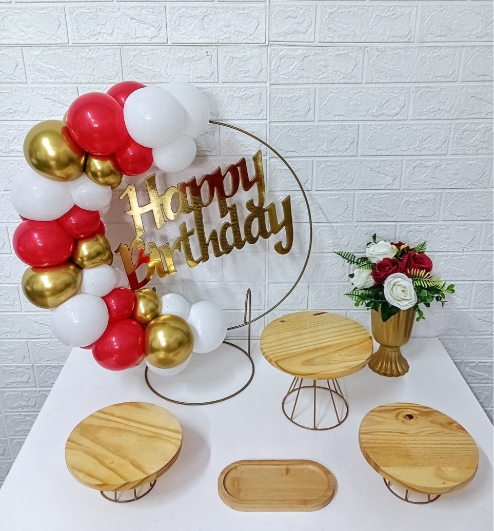 Kit Mini Festa Na Mesa Com Lertreiro Happy Birthday Dourado(Com Uma Cor de Balão Metalizado) - Cassia Decore e Celebre