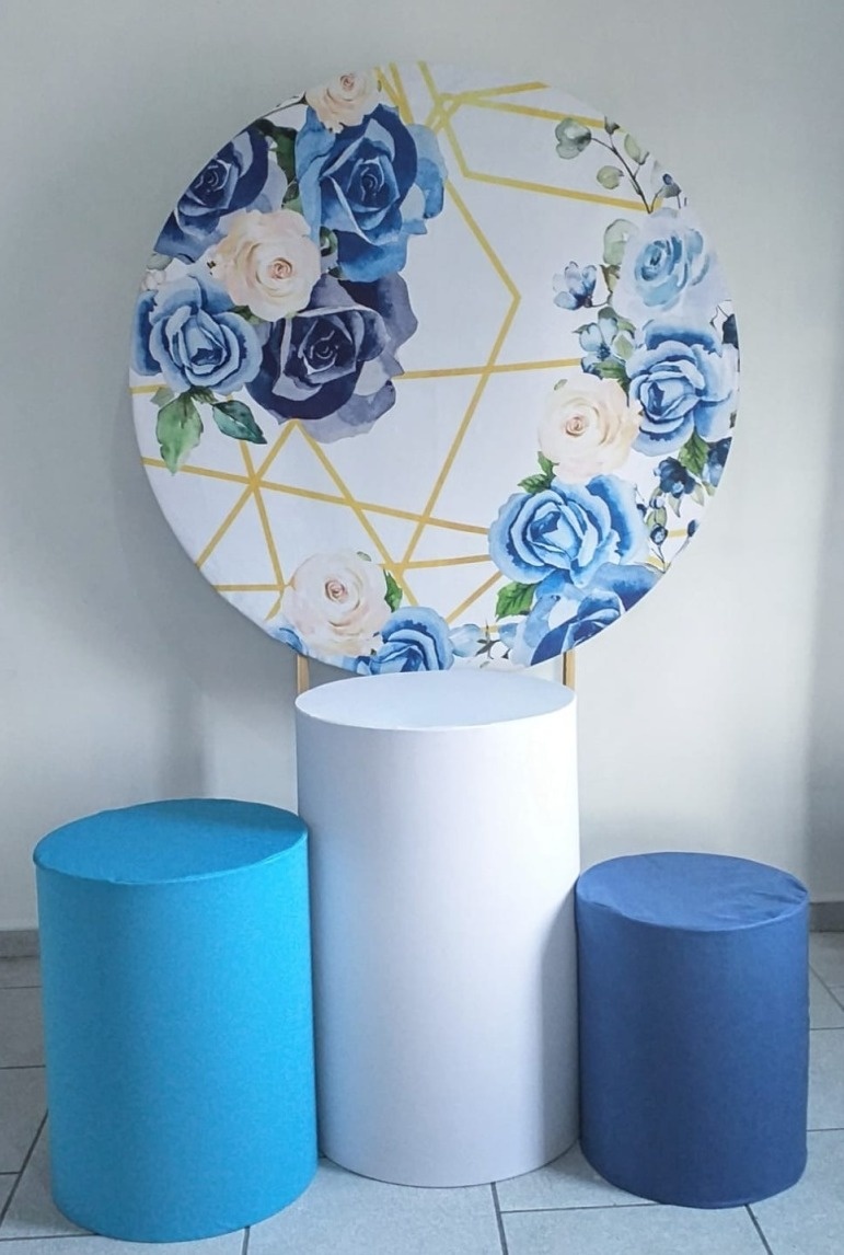Flores Azuis Fundo Branco Kit Padrão 1 Com Capas de Cilindros Lisas - Cassia Decore e Celebre