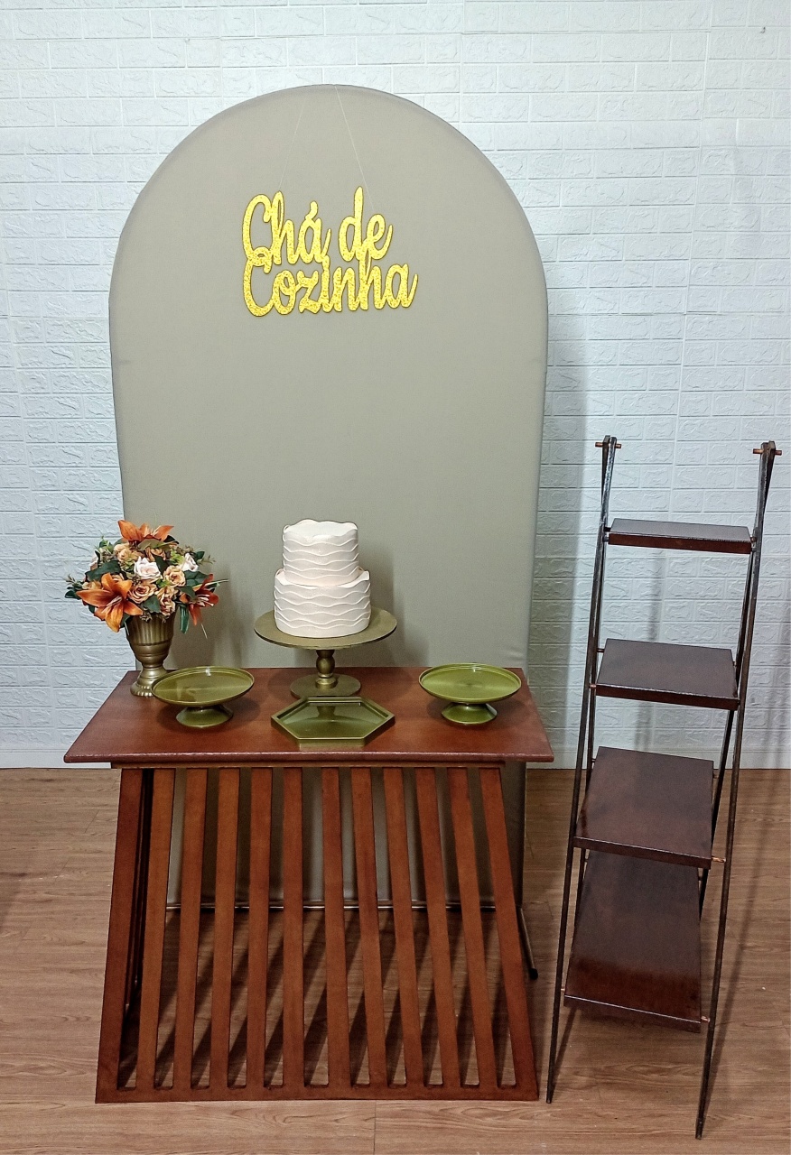 Kit Painel Romano Chá de Cozinha 1 Mesa Ripada+ Escada   - Cassia Decore e Celebre