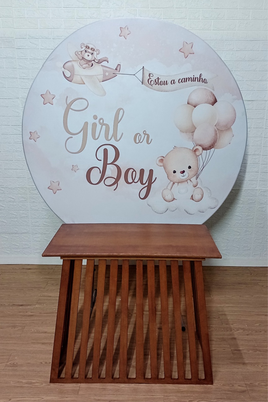Chá Revelação Ursinhos Bege +Mesa Ripada Triângulo Marrom  - Cassia Decore e Celebre
