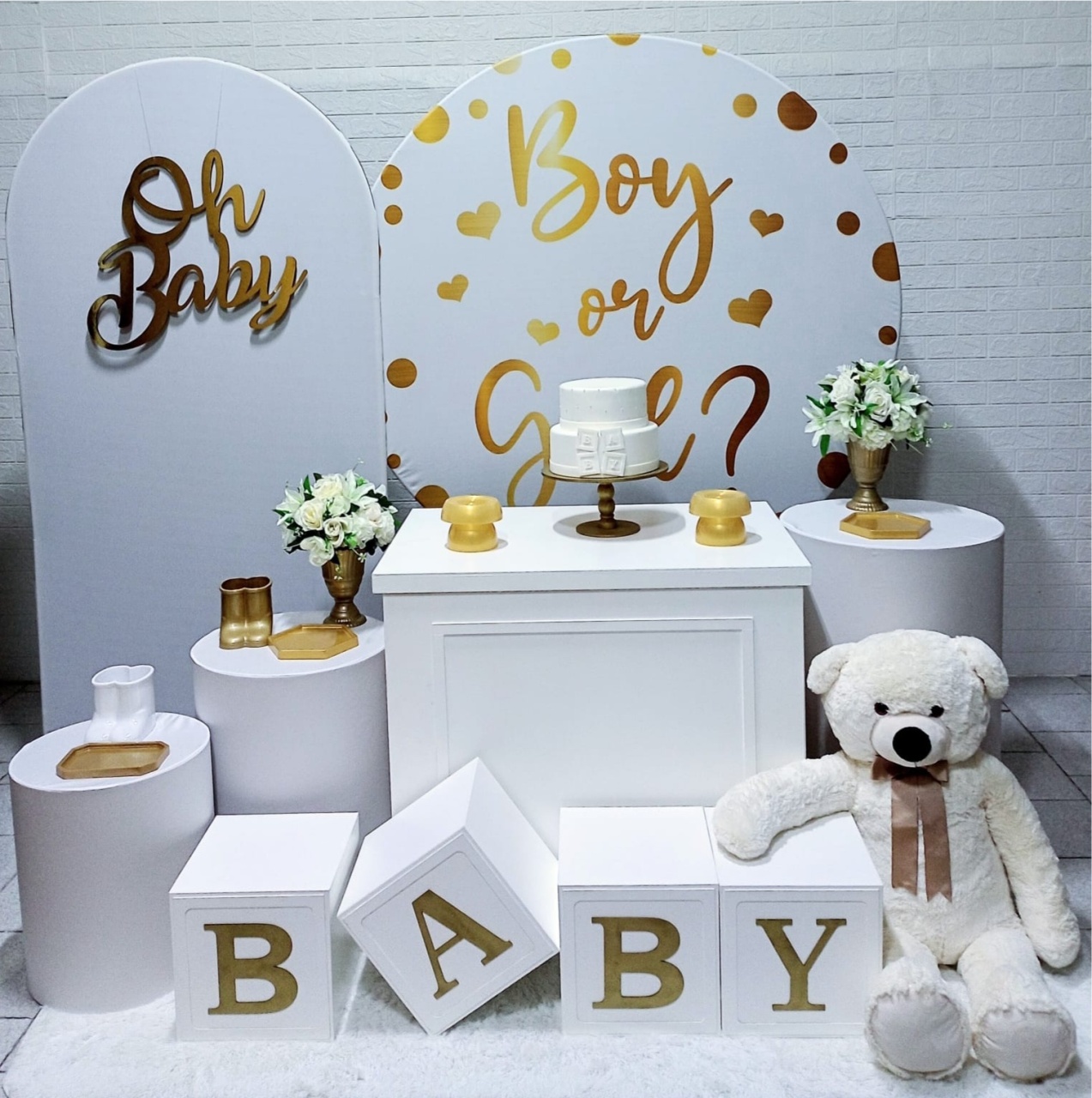 Kit Chá Revelação Girl Or Boy C/ Painel Romano - Kit Promocional - Cassia Decore e Celebre