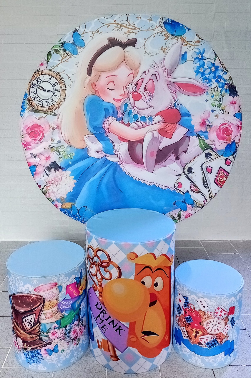 Alice No País das Maravilhas Kit Padrão 1 Com Capas de Cilindros Personalizadas - Cassia Decore e Celebre