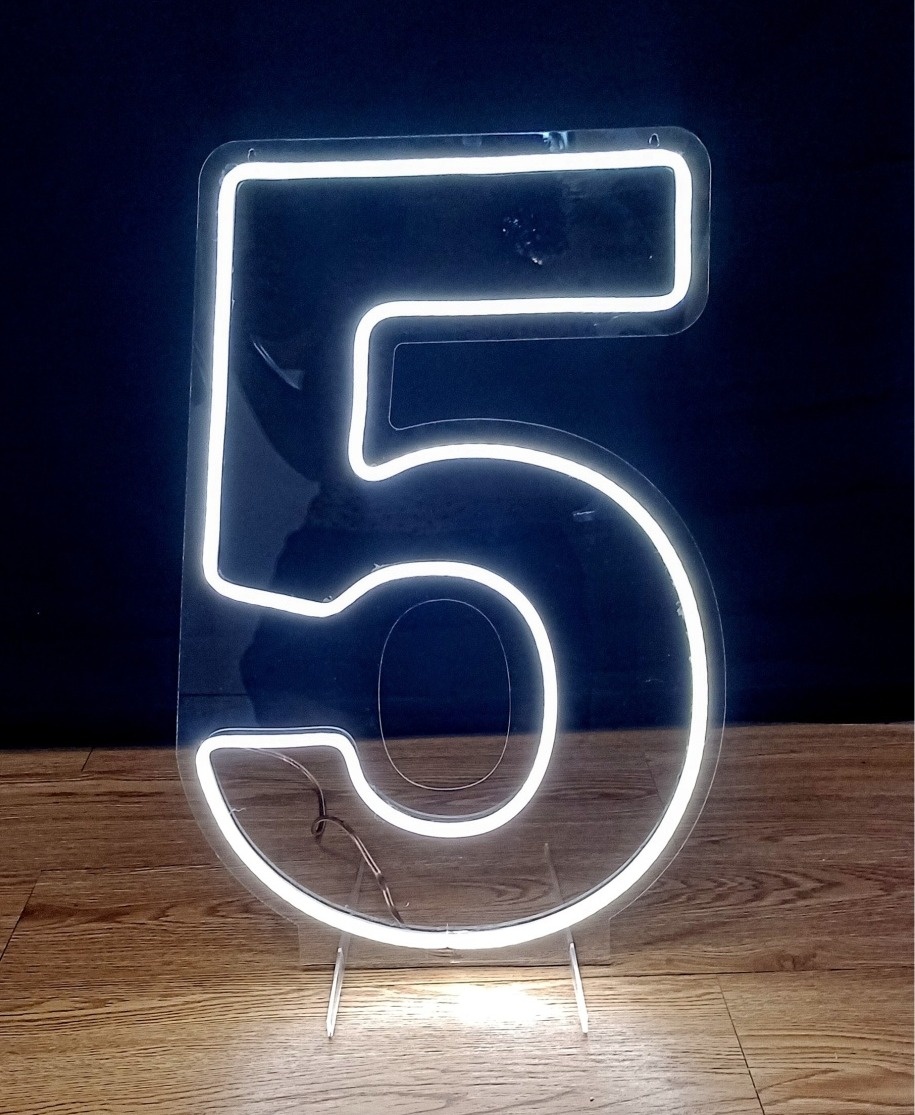 Número 5 Luz Led Branca 50 Cm Em Acrílico Bivolt  - Cassia Decore e Celebre