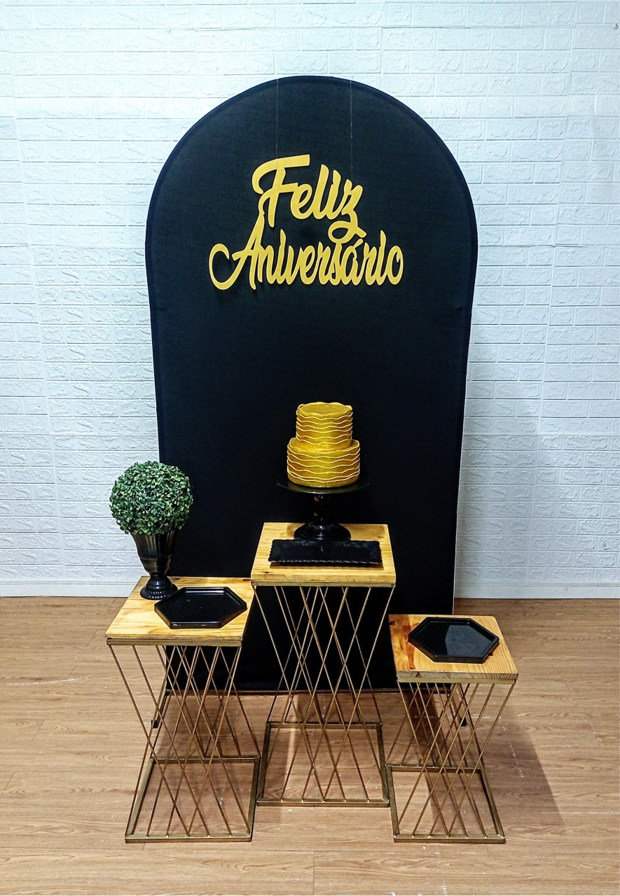 Kit Painel Romano Preto 3 Mesas Treliças + Bandejas - Cassia Decore e Celebre