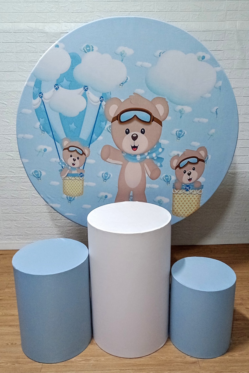 Ursinho Baloeiro Azul Kit Padrão 1 Com Capas de Cilindros Lisas - Cassia Decore e Celebre