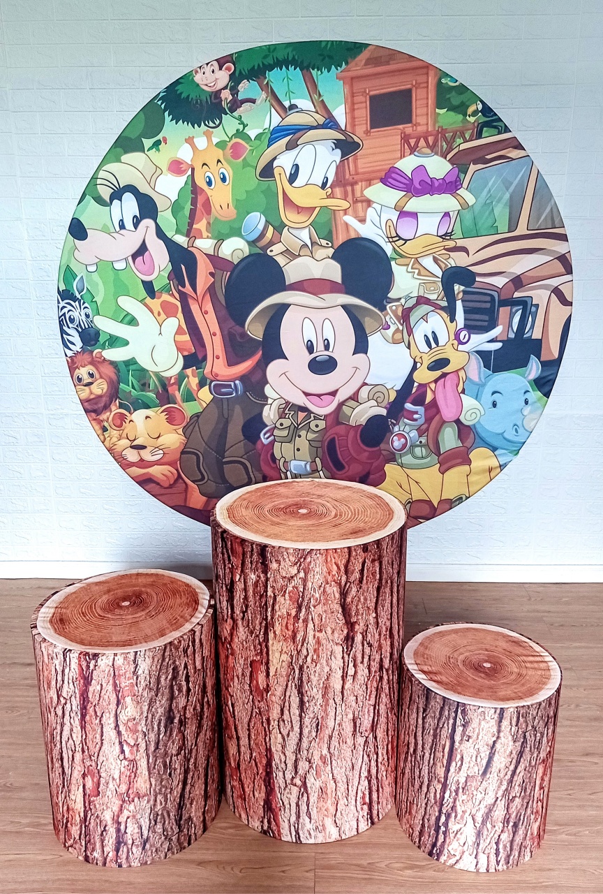 Mickey Safari Kit Padrão 1 C/ Capas de Cilindros de Tronco Rústicas Personalizadas  - Cassia Decore e Celebre