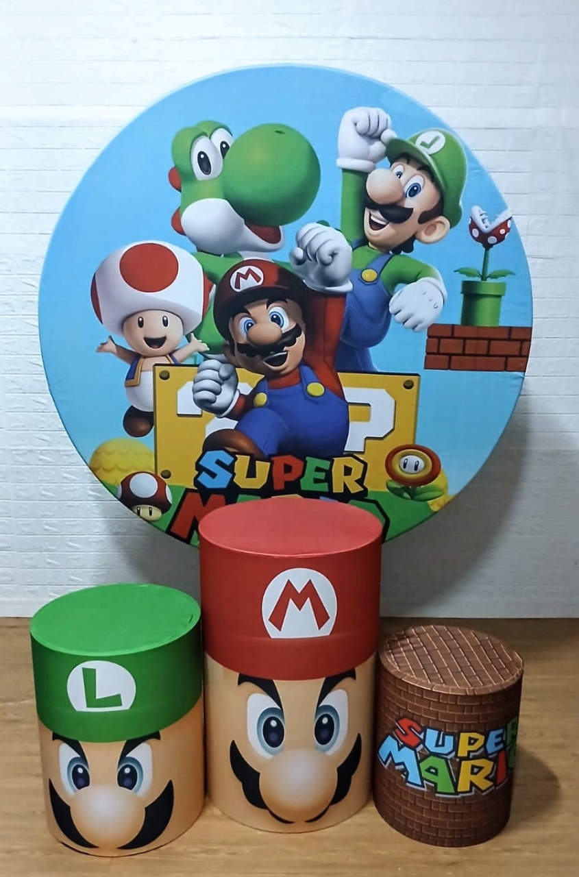 Super Mario Boss Kit 1 Com Capa de Cilindros Personalizadas  - Cassia Decore e Celebre