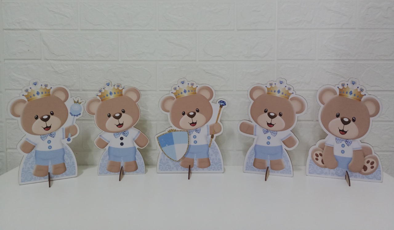 Displays Ursinhos Azul  Bebê Mdf C/5 Unidades - Cassia Decore e Celebre