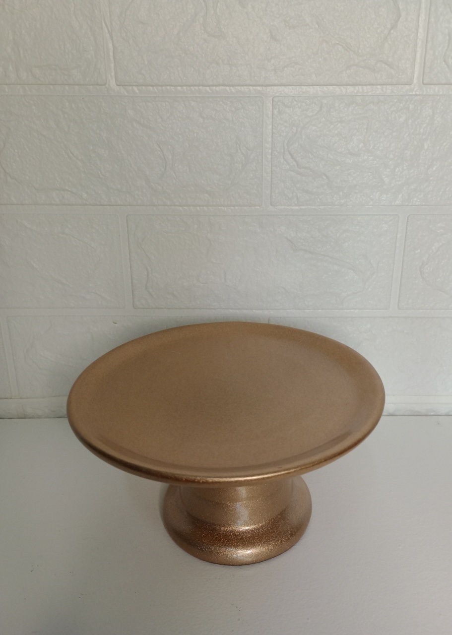 Bandeja de Cerâmica Alta P Dourada 9,5X17 - Cassia Decore e Celebre