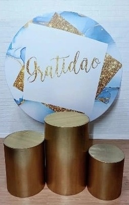 Gratidão Dourado Branco E Azul Kit Padrão C/Capas de Cilindros Metalizadas Douradas - Cassia Decore e Celebre
