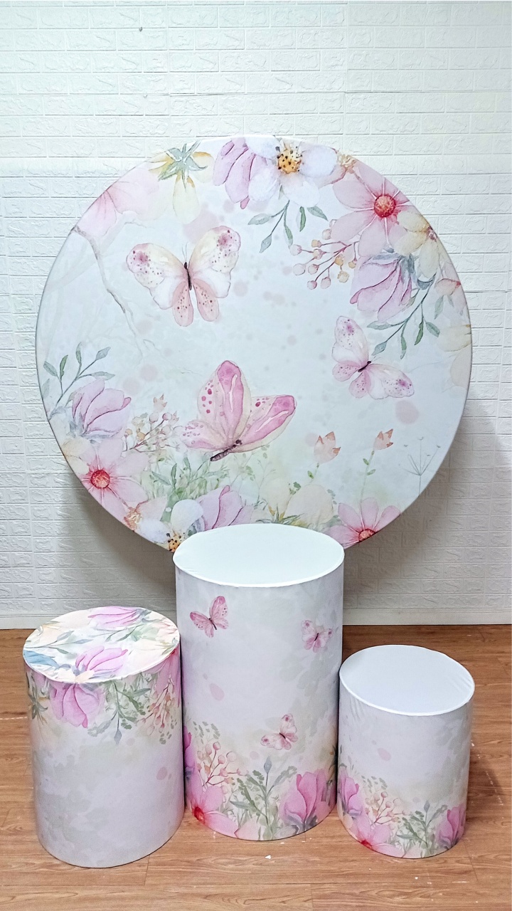 Borboletas Cor-De-Rosa Aquarela Kit Padrão 1 Com Capas de Cilindros Capas Personalizadas - Cassia Decore e Celebre