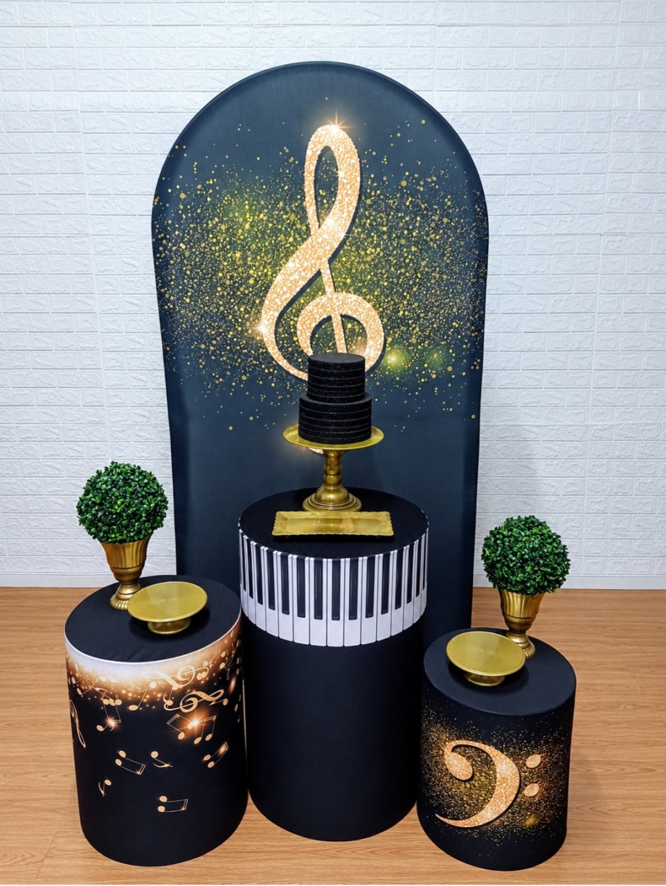 Kit Painel Romanos Musical Preto C/ Cilindros Personalizados - Cassia Decore e Celebre