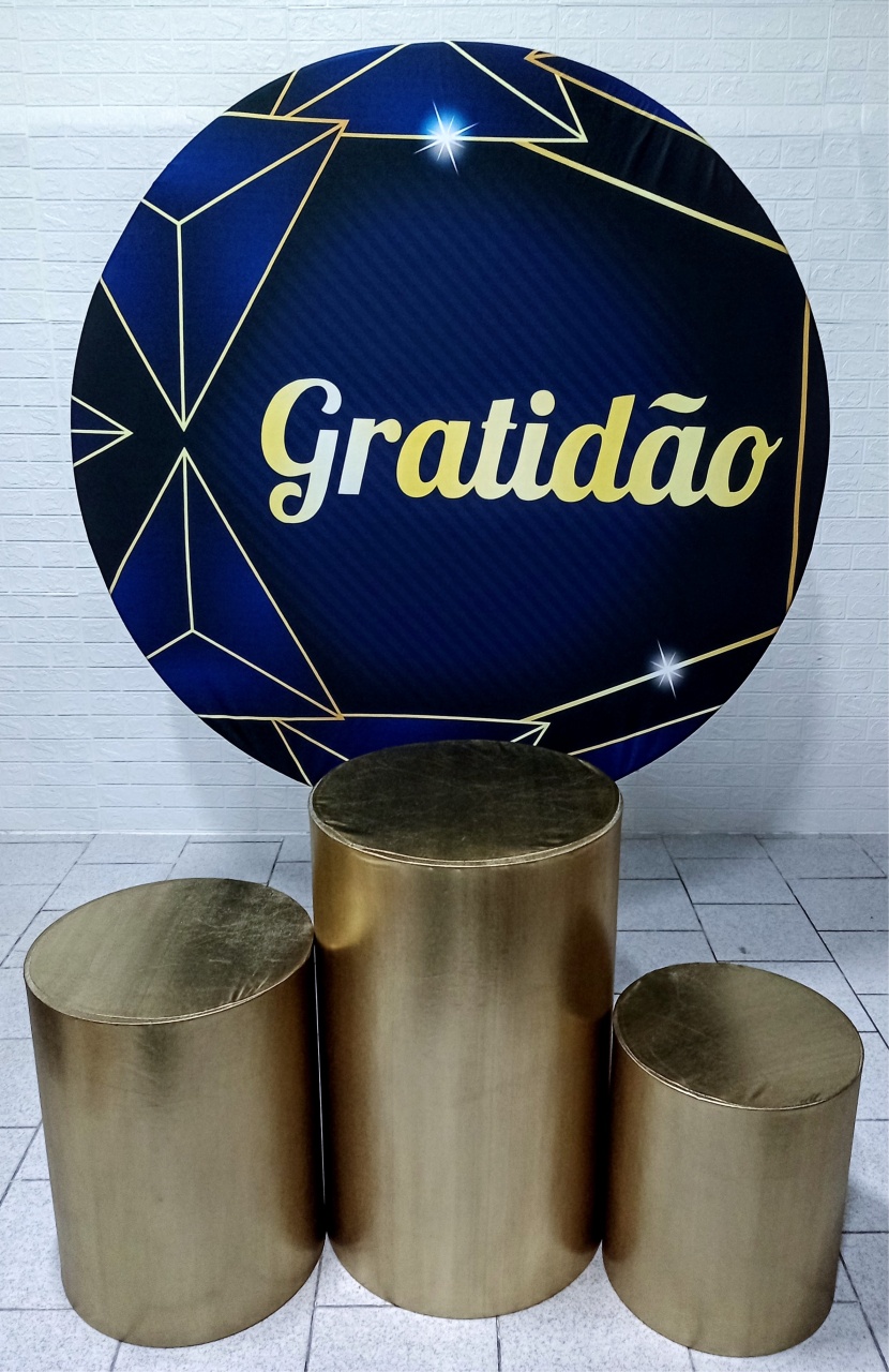 Gratidão Dourado E Azul Kit Padrão 1 Com Capas de Cilindros Metalizadas  - Cassia Decore e Celebre
