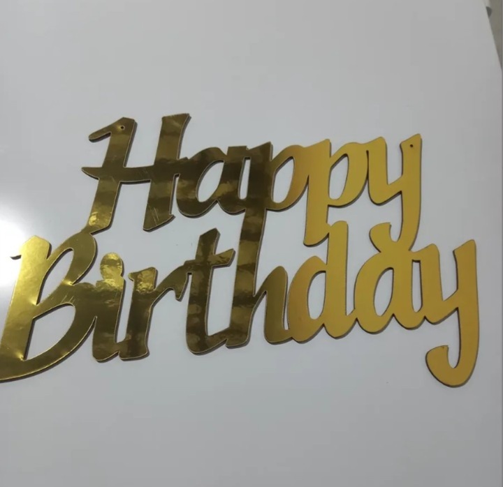 Letreiro Happy Birthday Mdf Dourado 40X25 Mini Festa - Cassia Decore e Celebre
