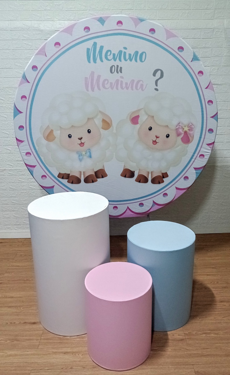 Chá Revelação Ovelhinhas Azul E Rosa Com Capas de Cilindros Lisas  - Cassia Decore e Celebre