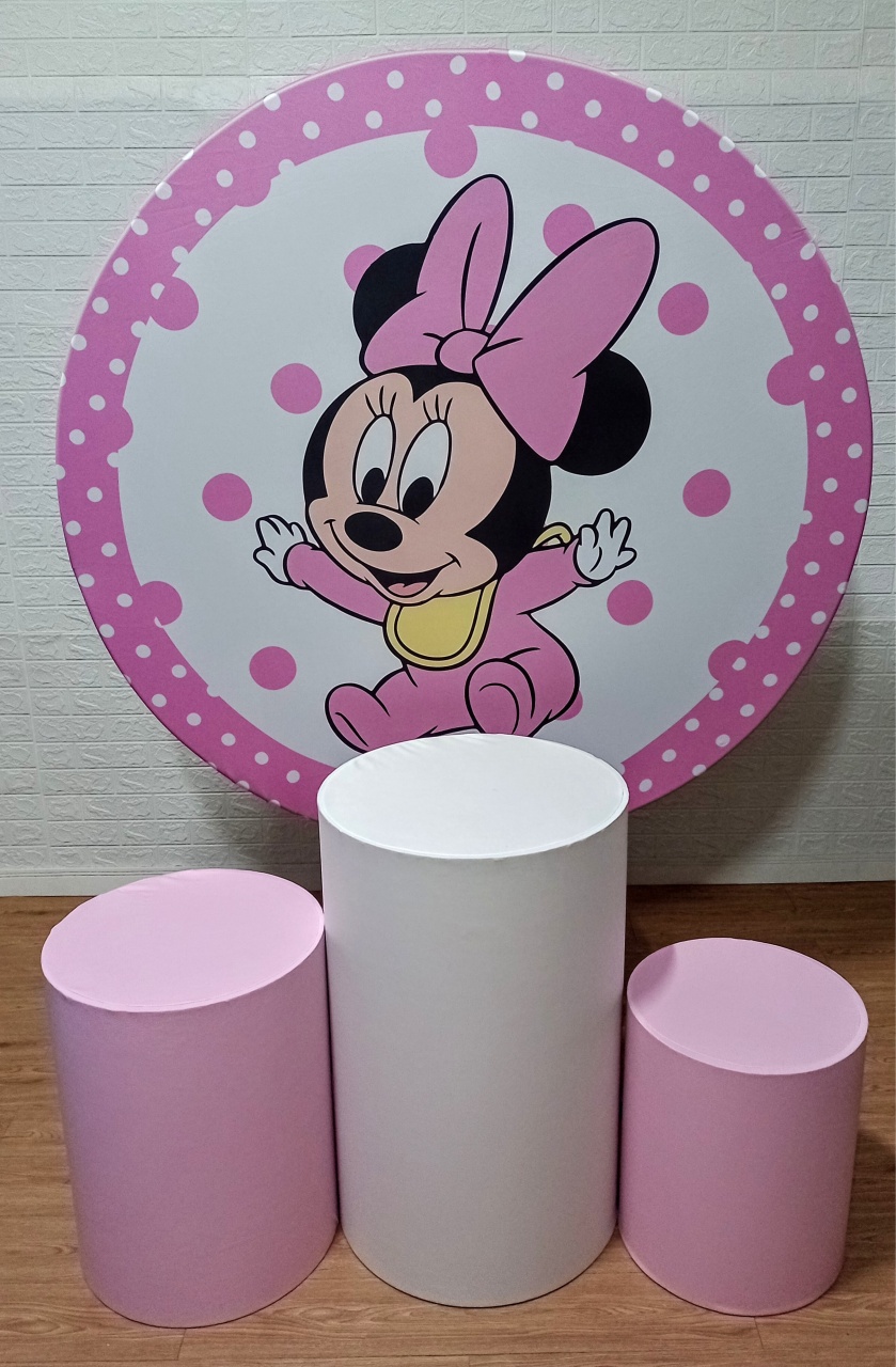 Minnie Baby Rosa Kit Padrão 1 Com Capas de Cilindros Lisas  - Cassia Decore e Celebre