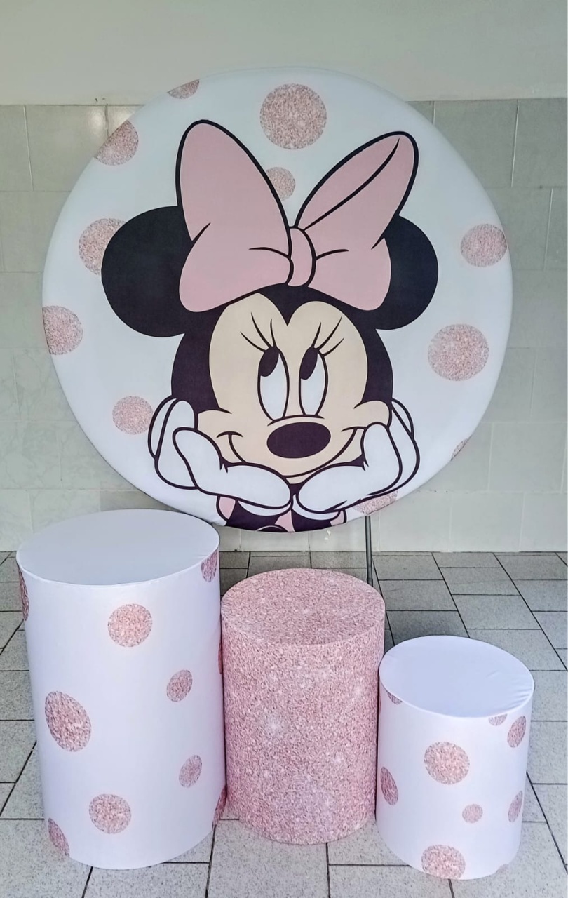 Minnie Rosa Kit Padrão 1 Com Capas de Cilindros Personalizadas - Cassia Decore e Celebre