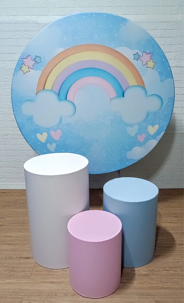 Chá Revelação Coelhos Fundo Azul Com Capas de Cilindros Lisas  - Cassia Decore e Celebre