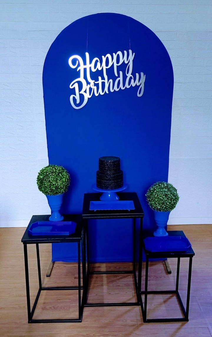 Kit Painel Romano Com Mesas de Ferro Preta - Cassia Decore e Celebre