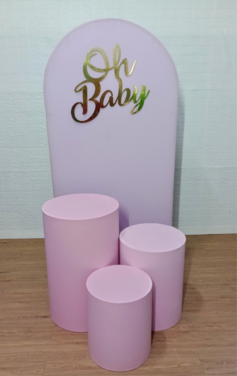 Kit Painel Romano Rosa Bebê Chá Com Cilindro Rosa Bebê - Cassia Decore e Celebre