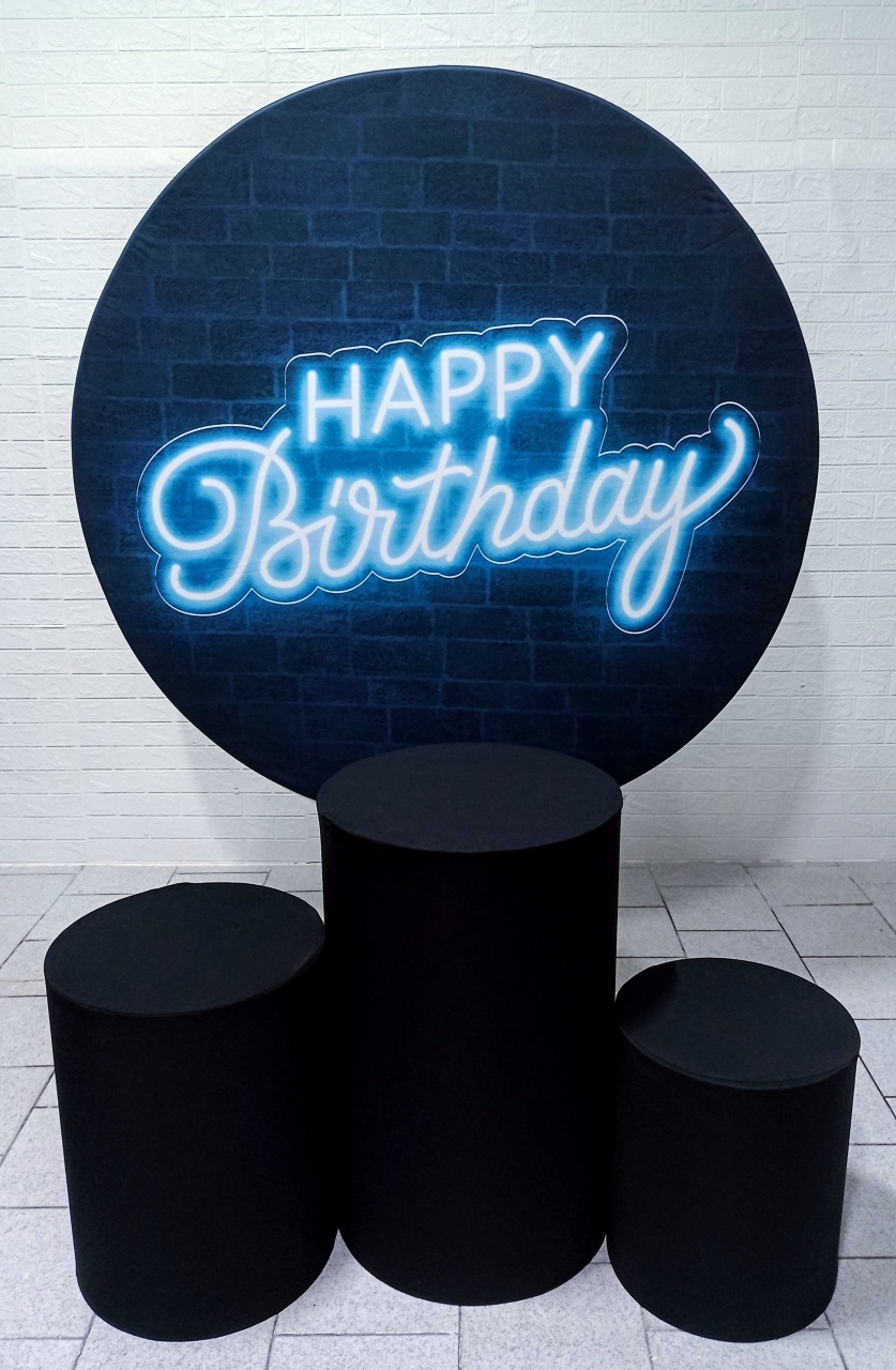 Happy Birthday Azul E Preto Kit Padrão 1 Com Capas de Cilindros Lisas   - Cassia Decore e Celebre