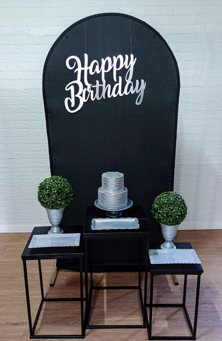 Kit Capa de Painel Romano  Preto Com Mesas de Ferro Preta - Cassia Decore e Celebre