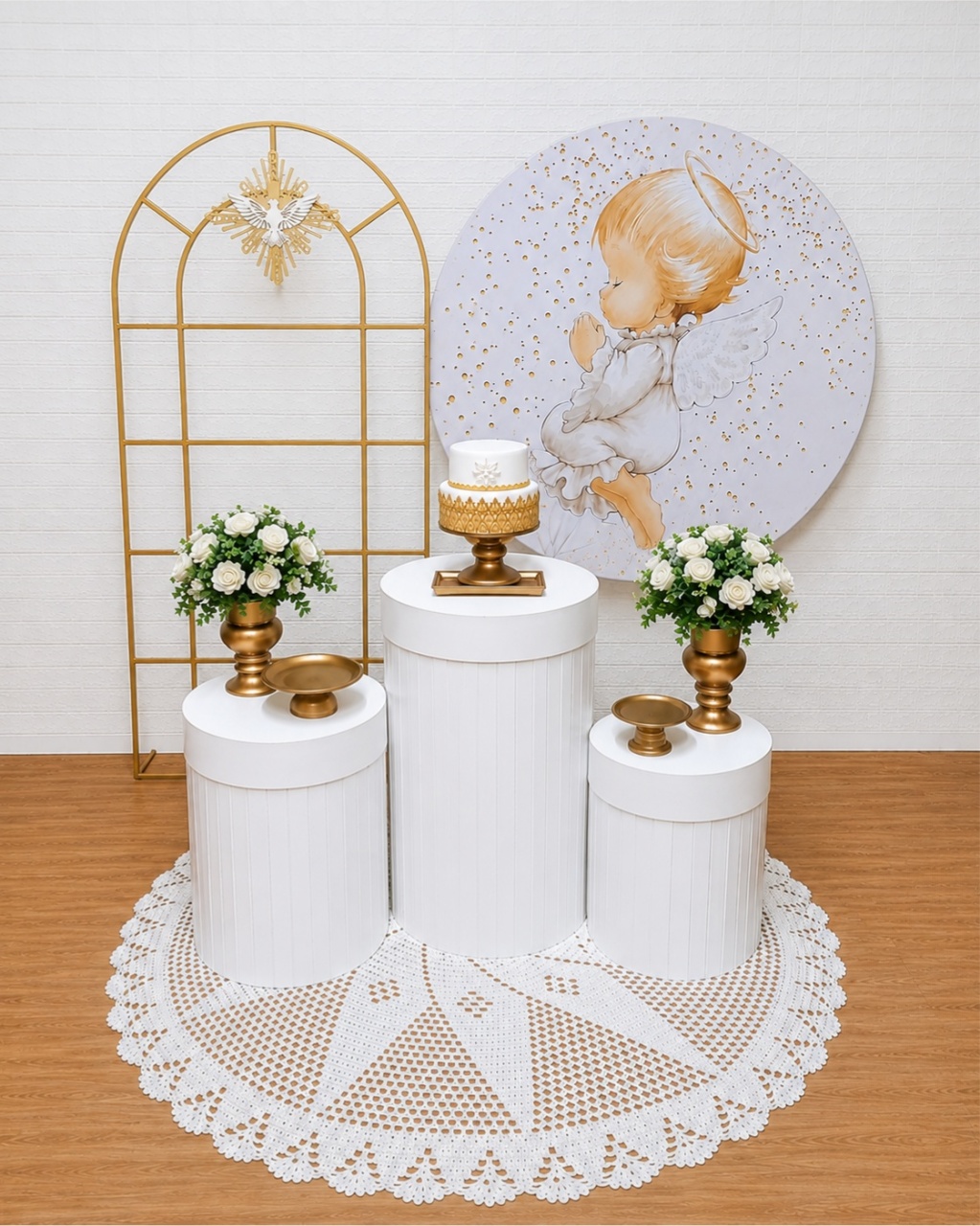 Kit Batizado Com Painel Janela E Painel Redondo E Peças de Cerâmicas - Cassia Decore e Celebre