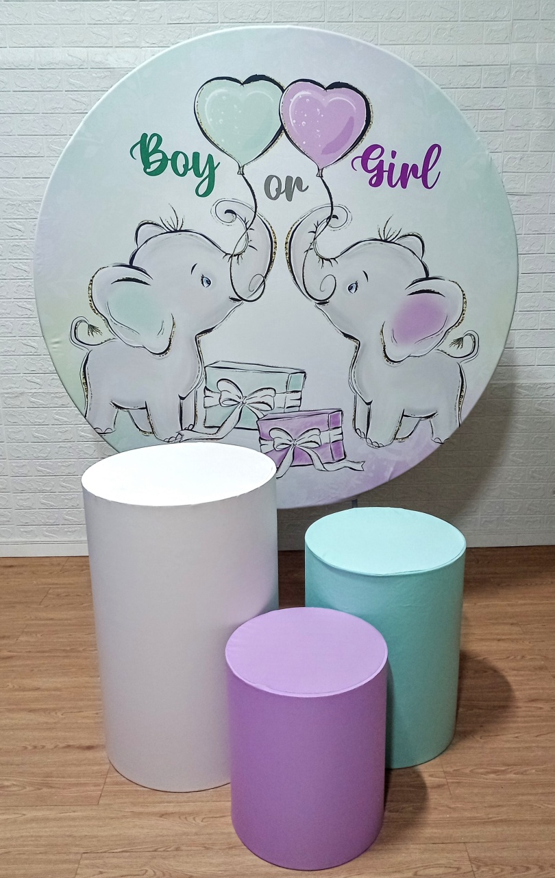 Chá Revelação Elefantinho Verde E Lilás Kit Padrão 1 Com Capas Lisas - Cassia Decore e Celebre