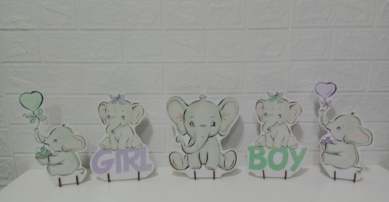Kit Displaye Elefantes Verde E Lilás Chá Revelação Mdf 5 Unidades (Cópia) - Cassia Decore e Celebre