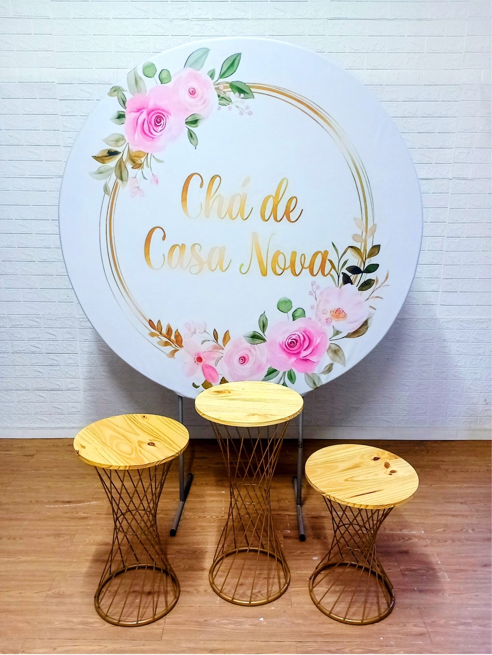 Kit Painel Redondo Chá de Casa Nova E Mesas Trançadas 3 - Cassia Decore e Celebre