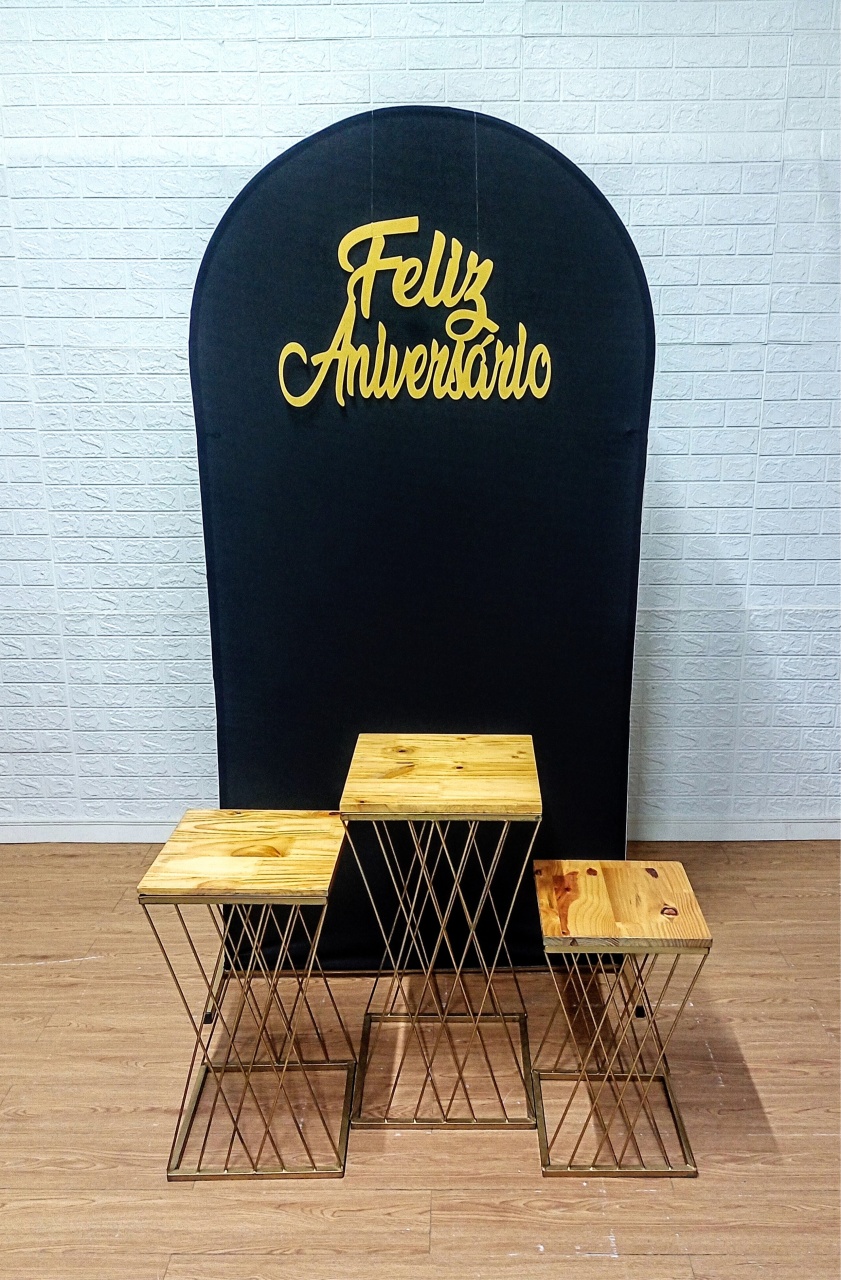 Kit Painel Romano Preto3 Mesas Treliças - Cassia Decore e Celebre