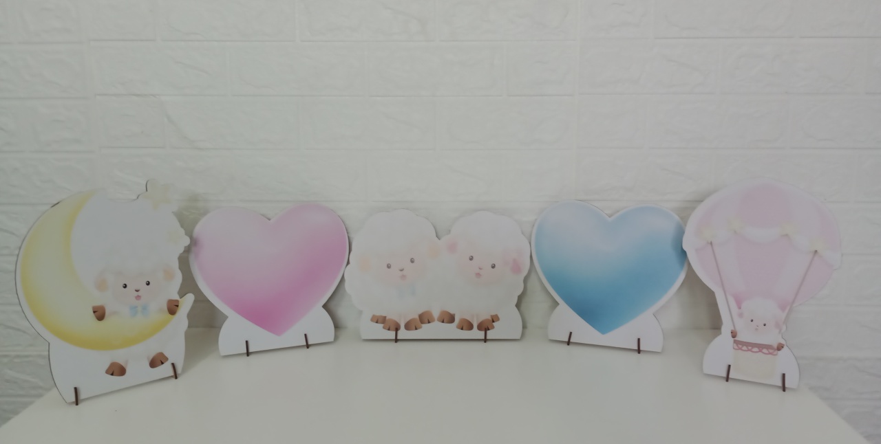 Displays Ovelhinhas Chá Revelação Mdf C/5 Unidades   - Cassia Decore e Celebre