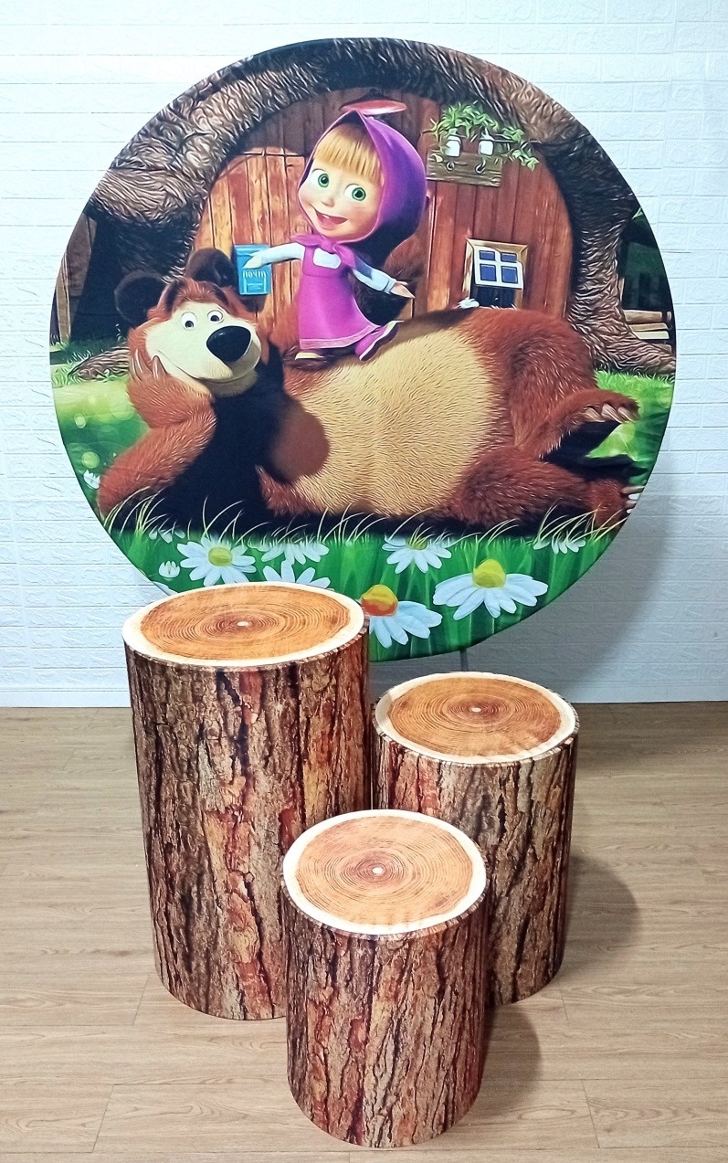  Masha E O Urso Kit Padrão 1 Com Capas de Cilindros de Tronco Rústicas Personalizadas   - Cassia Decore e Celebre