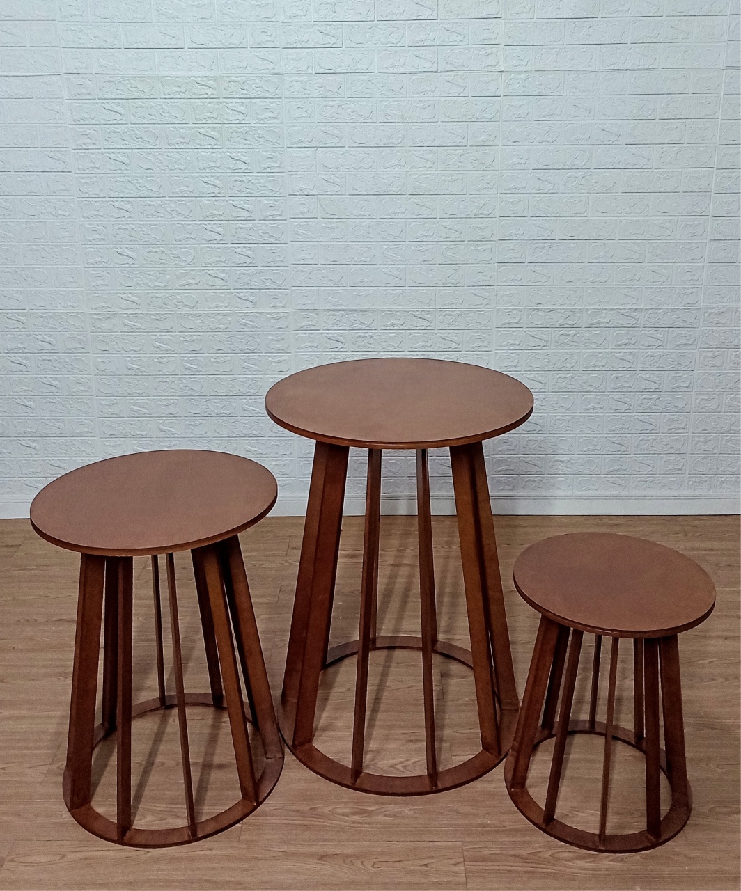 Trio de Mesas Cônica Ripada Vazada Mdf  Rústica - Cassia Decore e Celebre
