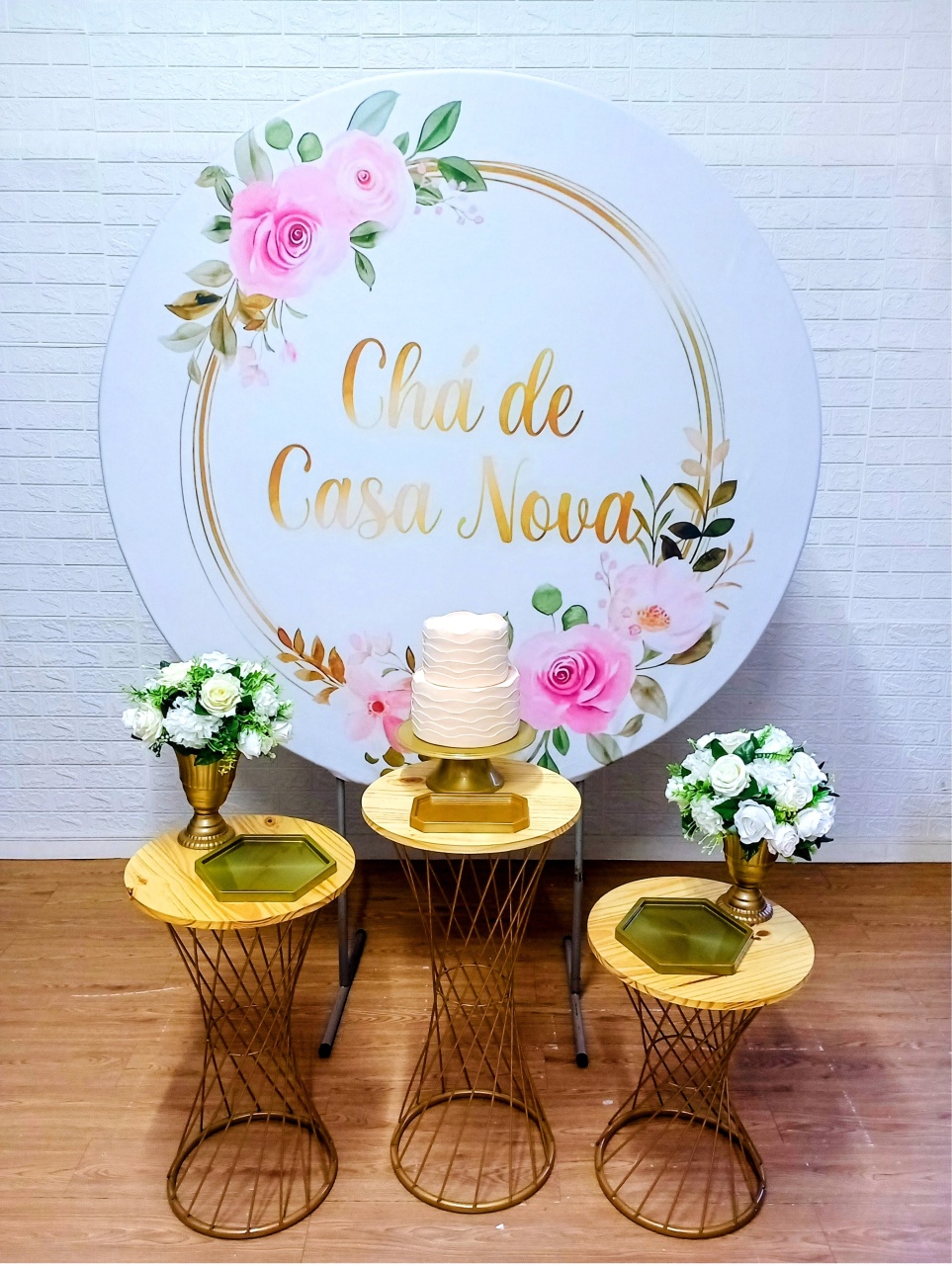 Kit Painel Redondo Chá de Casa Nova E Mesas Trançadas 1 - Cassia Decore e Celebre