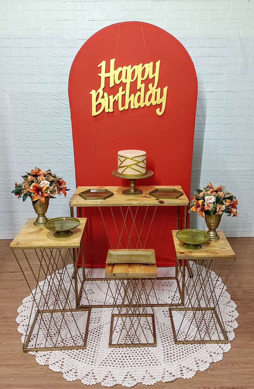 Kit Painel Romano Verde Oliva E Laranja C/ 4 Mesas Treliças de Ferro - Cassia Decore e Celebre