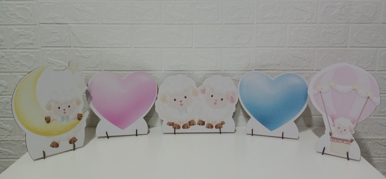 Displays Ovelhinhas Chá Revelação Mdf C/5 Unidades - Cassia Decore e Celebre