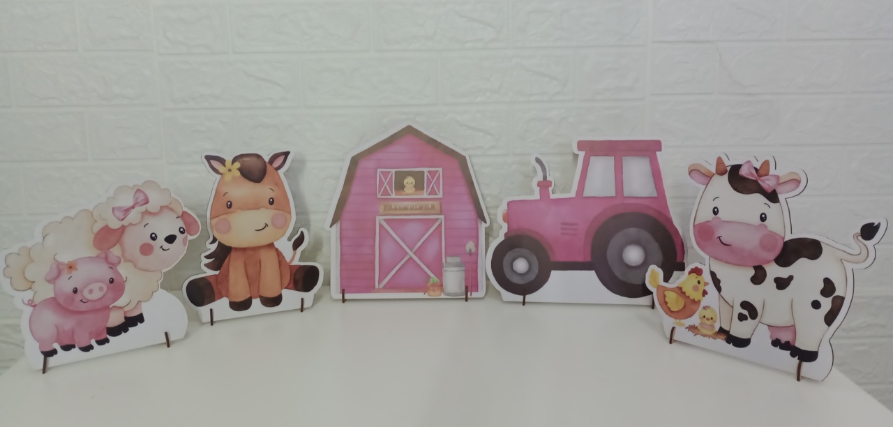  Kit Displays Fazendinha Rosa Mdf 6 Unidades  - Cassia Decore e Celebre
