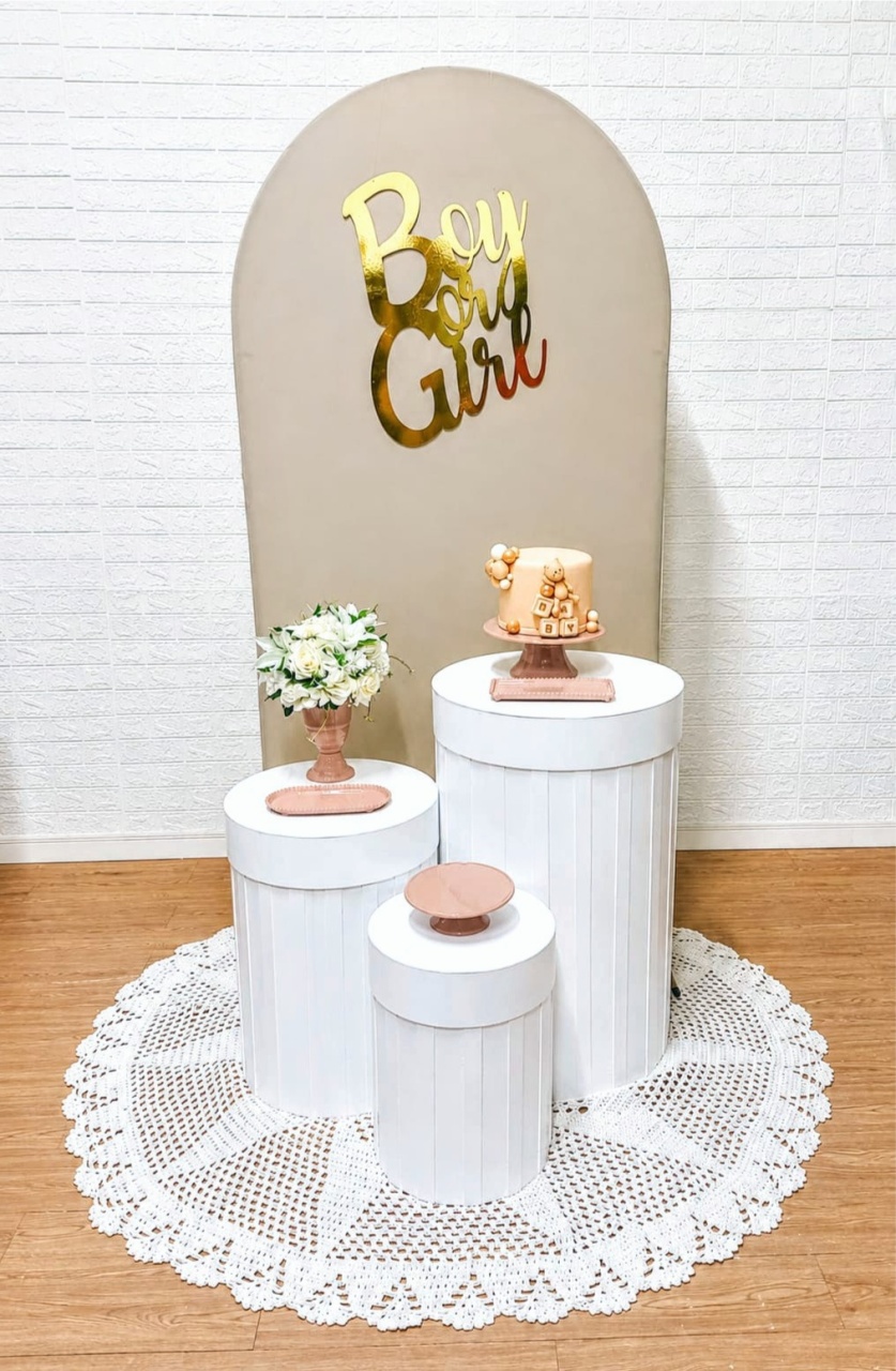 Kit Chá Revelação 1 Painéis Romanos E Cilindros Ripados - Cassia Decore e Celebre