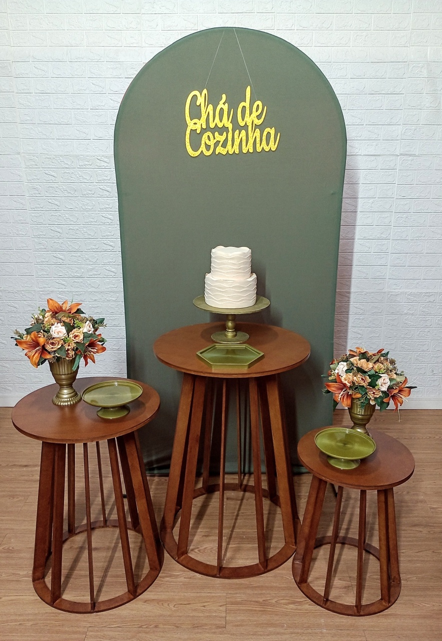 Kit Painel Romano Chá de Cozinha Verde Oliva E Trio de Mesas Cônicas F  - Cassia Decore e Celebre