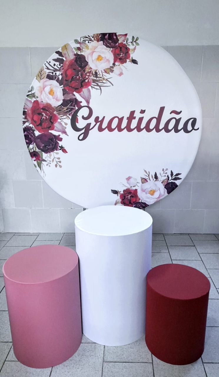 Gratidão Flores Marsala  Fundo Branco Kit Padrão 1 Com Capas de Cilindros Lisas - Cassia Decore e Celebre