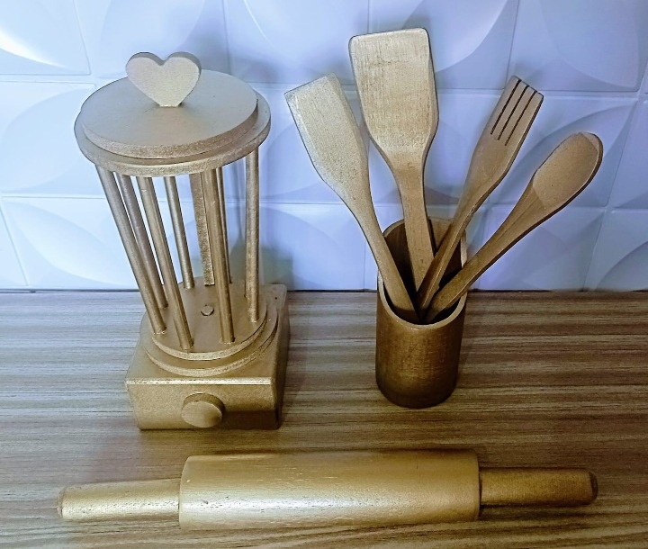 Kit Utensílios Chá de Cozinha Mdf - Cassia Decore e Celebre