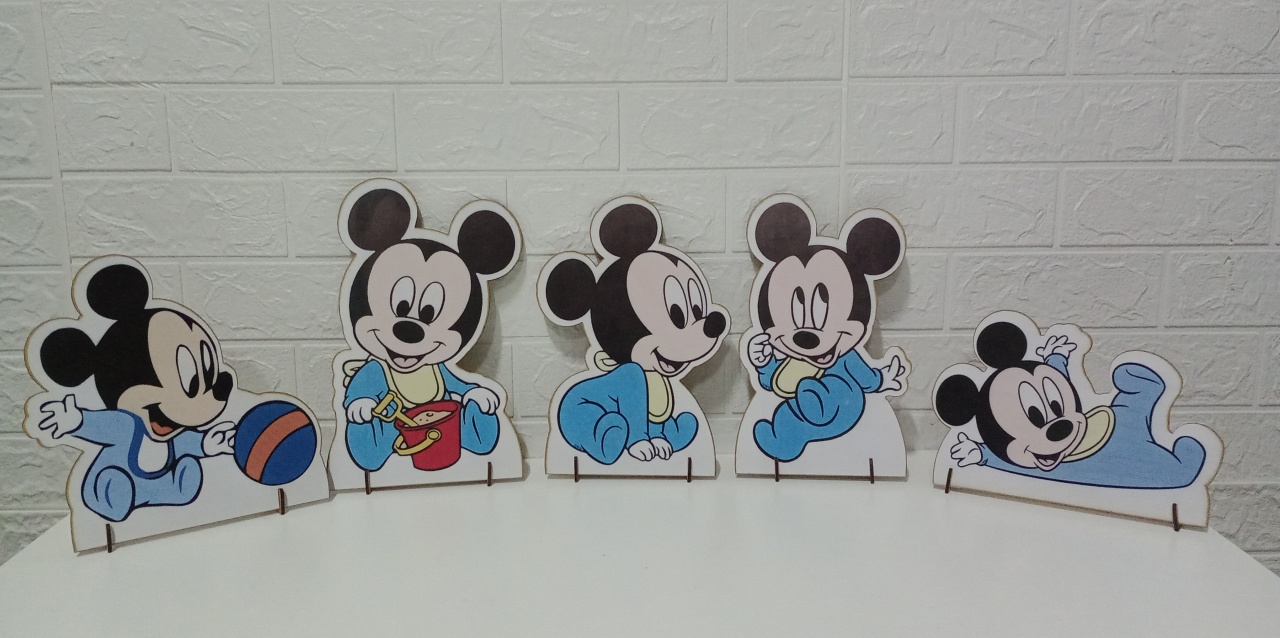 Displays Mickey Baby Azul Mdf C/5 Unidades   - Cassia Decore e Celebre