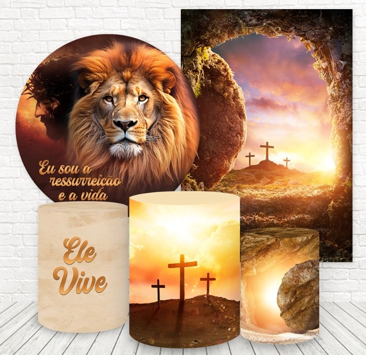  Páscoa 2 Ele Vive Kit Padrão 1+ Painel Lateral 2,20X1,50 - Cassia Decore e Celebre