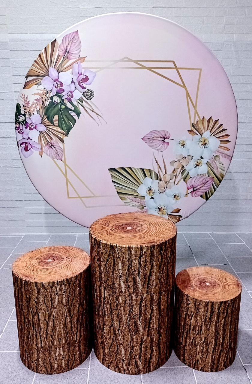 Flores Brancas Fundo Rosa Kit Padrão 1  C/ Capas de Cilindros Personalizadas  - Cassia Decore e Celebre