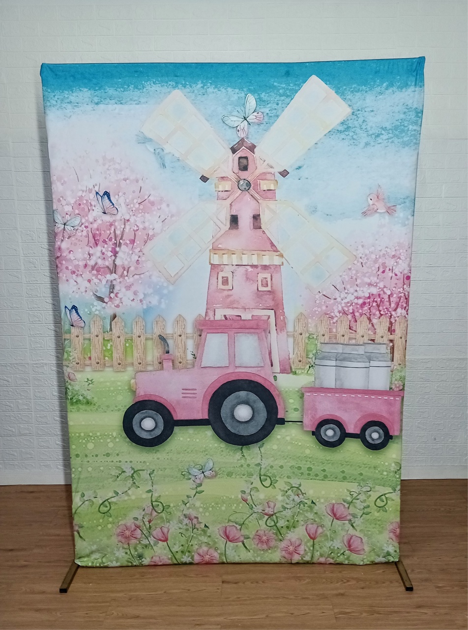 Kit Painel Retangular Lateral C/ Capa 2,20X1,50   Fazendinha Rosa - Cassia Decore e Celebre
