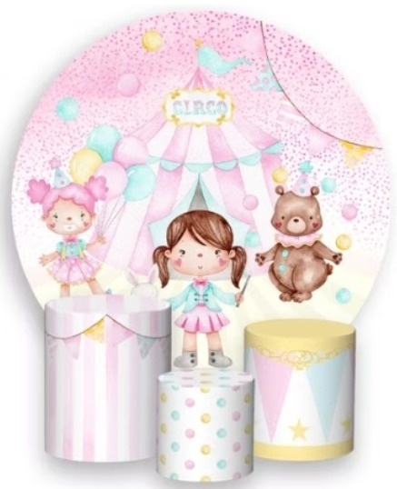 Circo Rosa Padrão 1 Com Capas de Cilindros Personalizadas  - Cassia Decore e Celebre