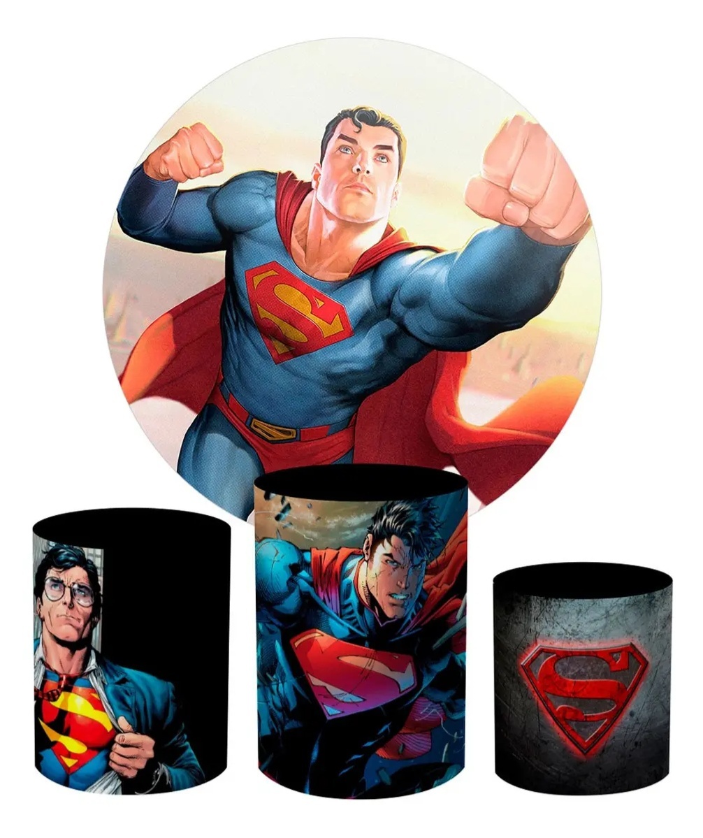 Capa Painel Redondo E Cilindros Super Man - Sua Festa Pegue & Monte