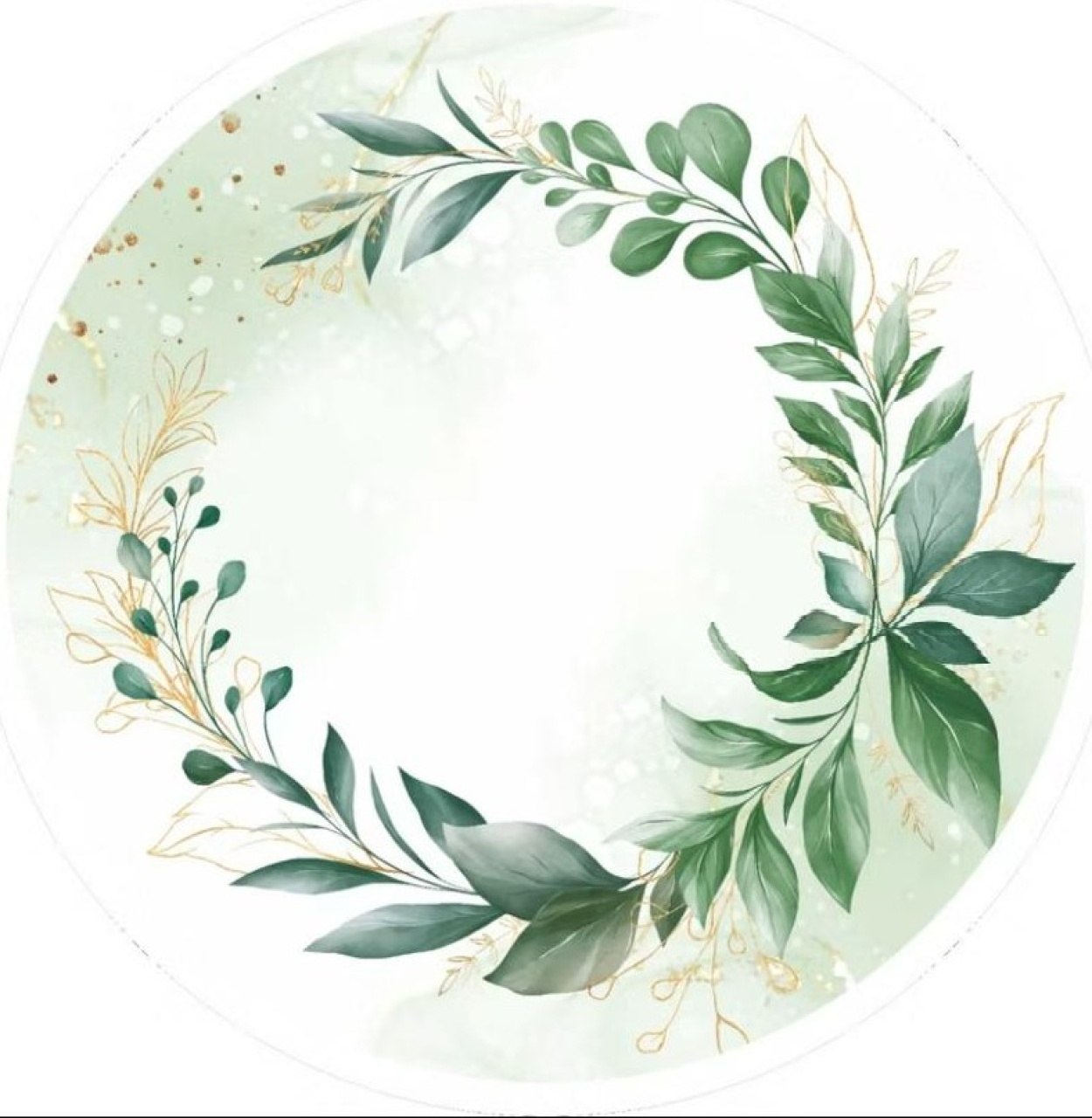 Capa Painel Redondo Adulto Branco C/ Folhagens Verdes - Sua Festa Pegue & Monte